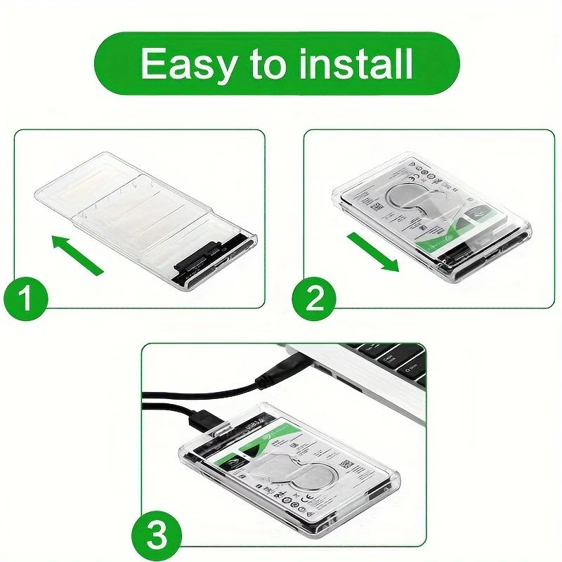 Transparent HDD Case HDD Enclosure 2.5 Inch SSD SATA To USB2.0 Type-C Adapter Portable External Hard Drive Box Tool-Free Pi-Mart