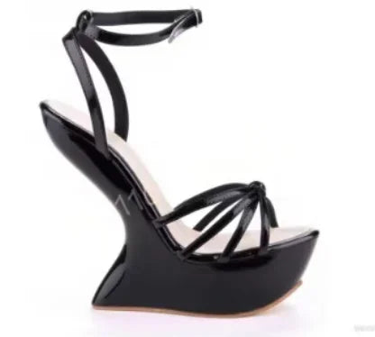 Strange Style Heel Women Novelty Shoes Metallic Leather Fashion High Heels Slingback T-Tied Mixed Color Summer Sandals LadyShow.Store