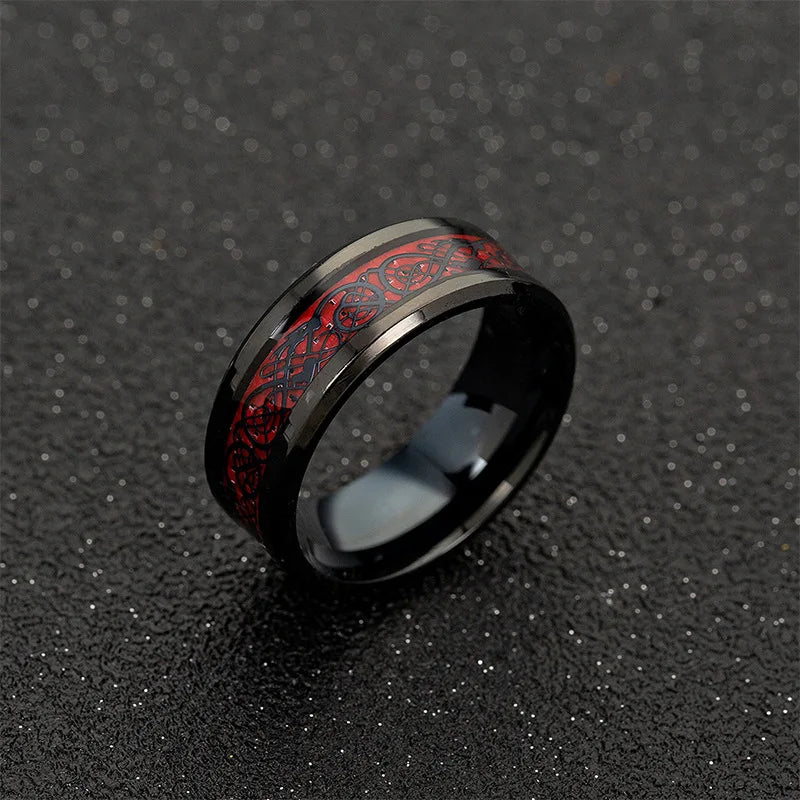 Classic 8mm Black Tungsten Wedding Celtic Dragon For Men Fashion Stainless Steel Red Carbon Fiber Ring Band Pi-Mart