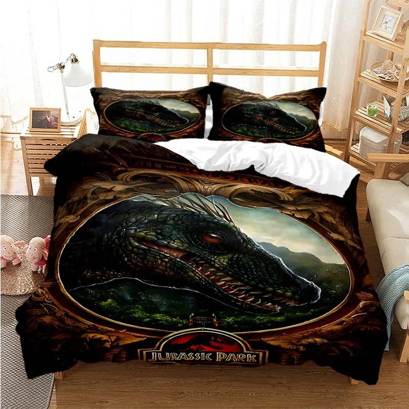 Jurassic Park Bedding Set Cartoon Kids Duvet Cover Set Pillowcase Queen King Double Bed Home Dropshipping King Size Bedding Set Pi-Mart