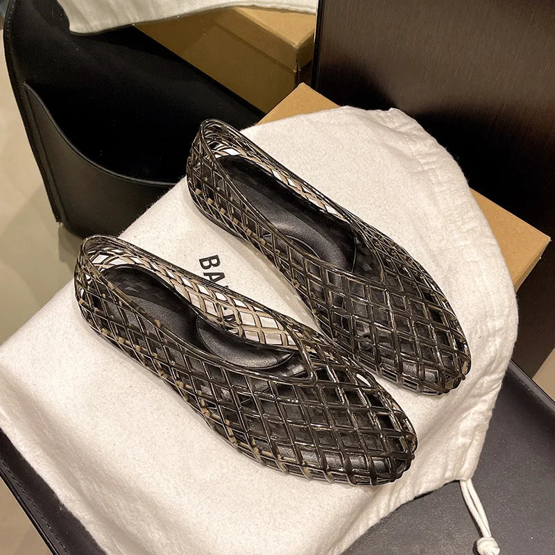 New V-mouth Crystal Jelly Shoes Fashionable, Versatile, Comfortable, Flat Bottom Single Shoes, Casual Sandals for Women LadyShow.Store