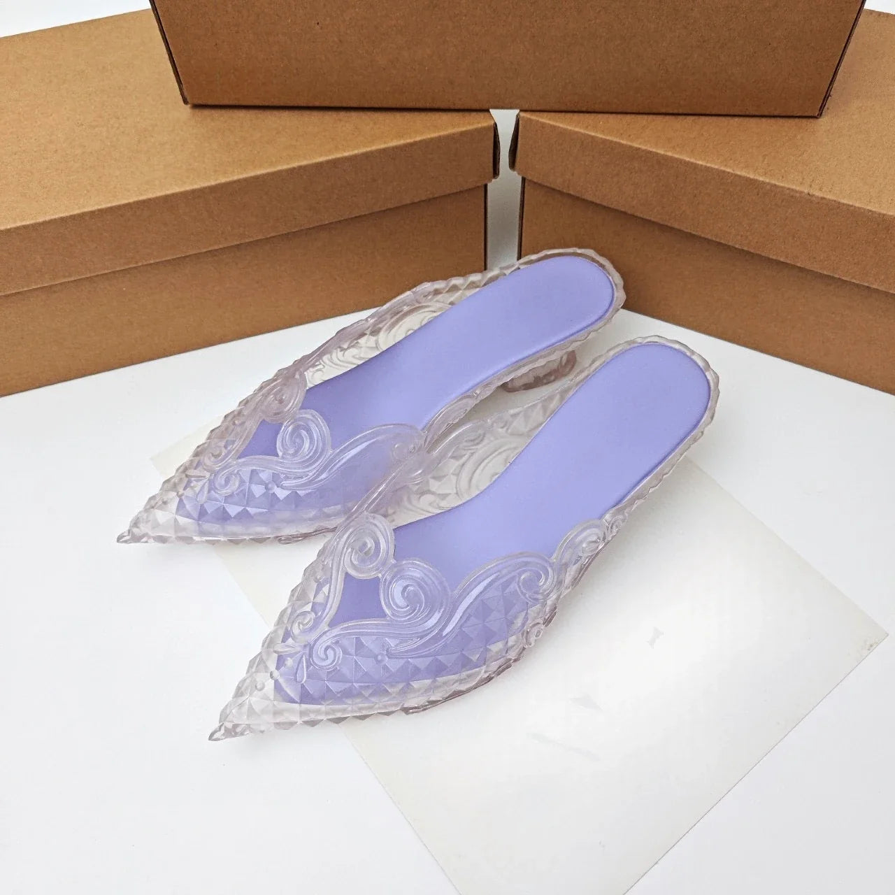 Original Brand Style Women Pointed-toe Crystal High Heel Slippers  Girl Retro Elegance Slippe Ladies Fashion witch Summer Slides LadyShow.Store