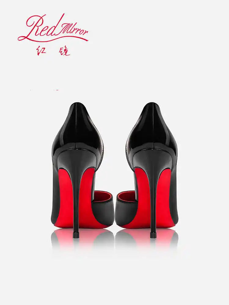 Elegant Hollow Women's High Heels 2026 Luxury Brand Black Pointed Toe Pumps Red Shiny Bottoms Sexy Fashion Ladies Shoes Women Pi-Mart