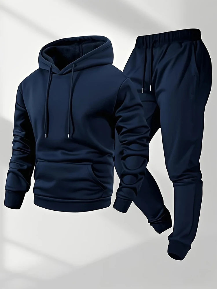 Men's Tracksuit Casual Hoodies Sweatshirts Suit Outdoors Gym Sports Jogging Clothing Autumn Winter Fashion Sweatpants 2 Pcs Sets Pi-Mart