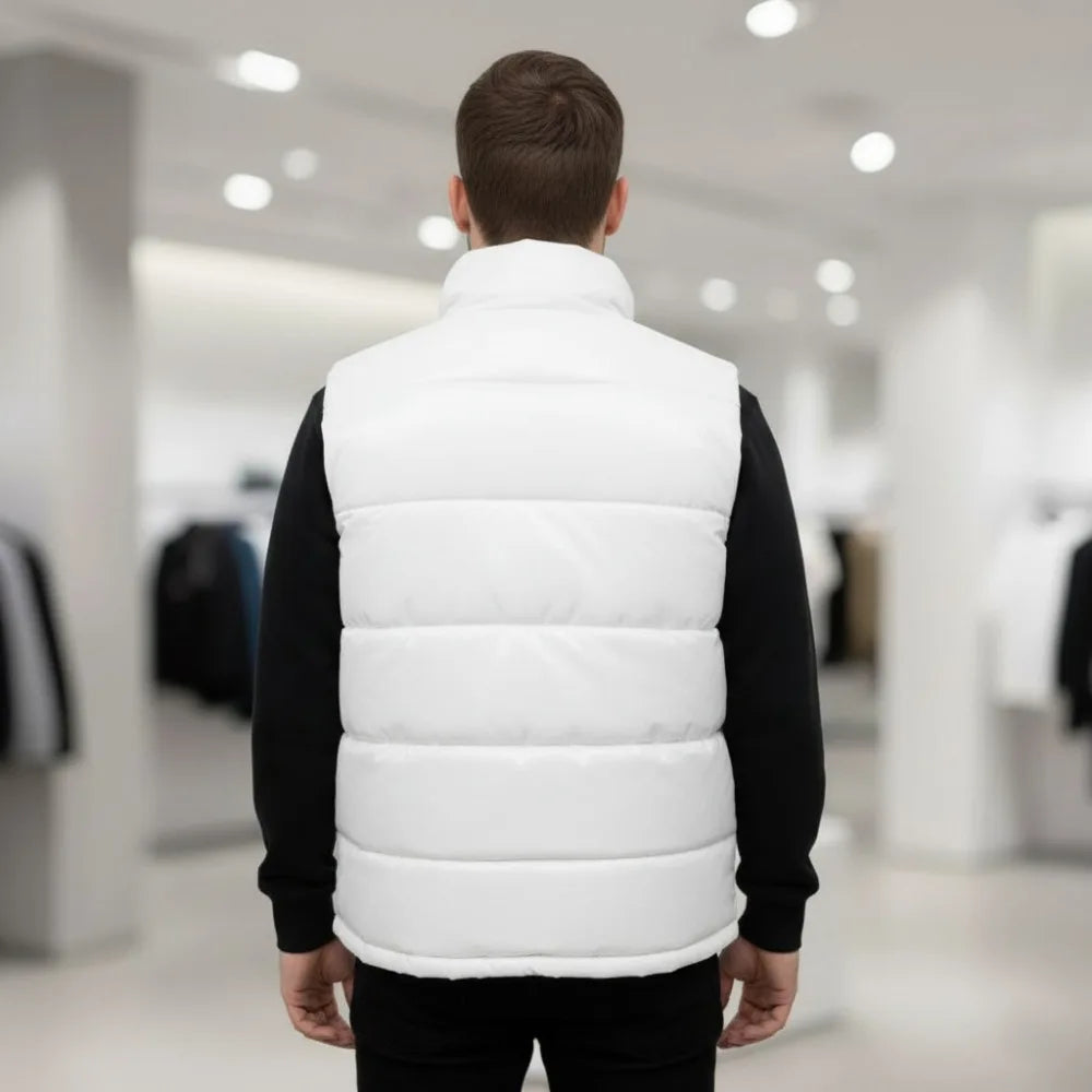 White Vest Jacket Men Slim Fit Stand Collar Sleeveless Puffer Jackets Spring Autumn Casual Waistcoat Men Warm Coat 2026 Trends Pi-Mart