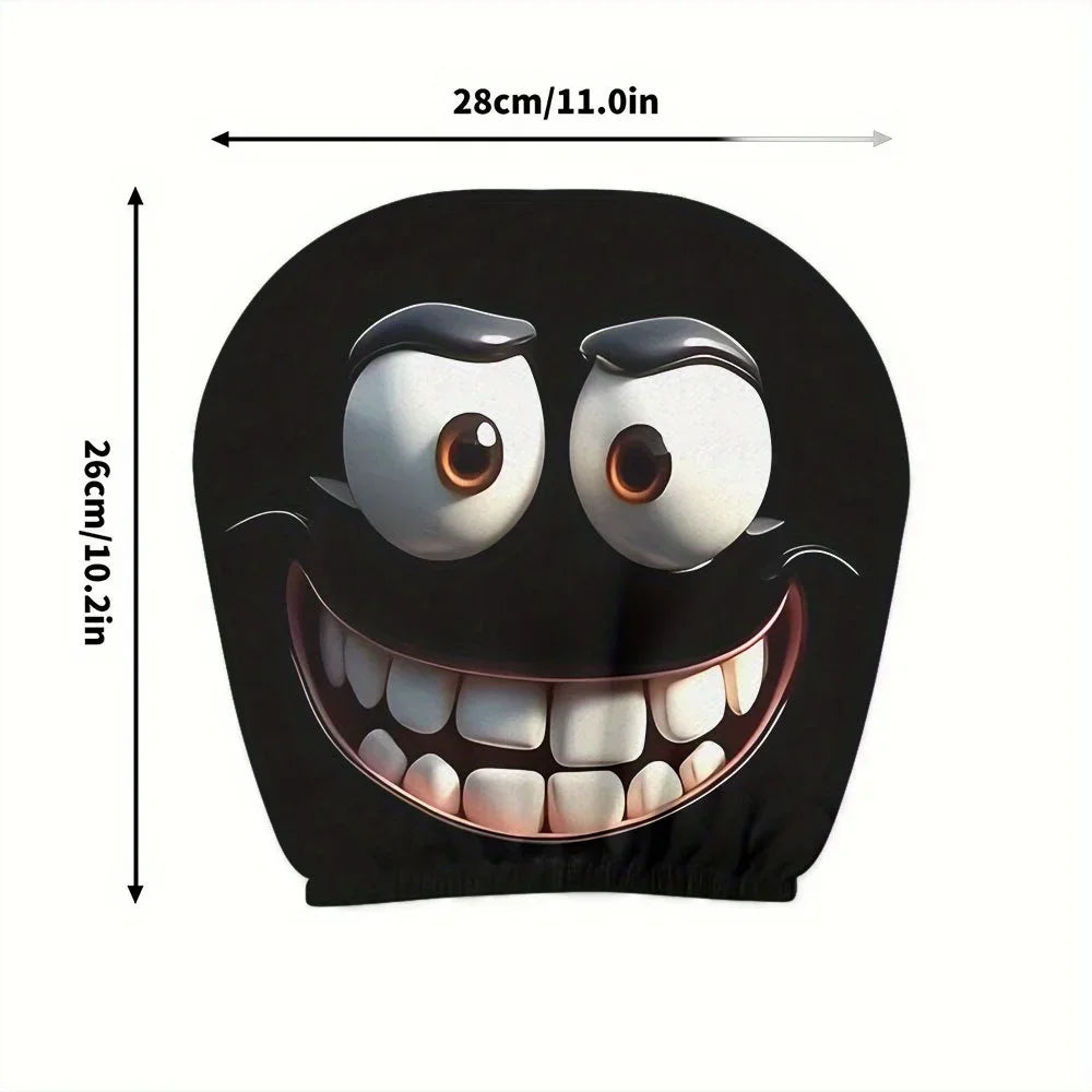 2pcs Smiley Face Printed Car Pillowcase Soft Comfortable Decorative Cushion Cover Auto Seat Headrest Washable Polyester Fabric Pi-Mart