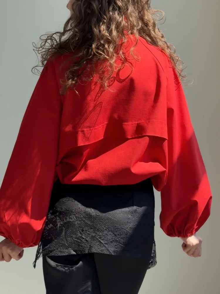 AACHOAE Women High Neck Lightweight Jacket Casual Long Sleeve Windbreaker Coat Drawstring Hem Button Front Short Outerwear Pi-Mart