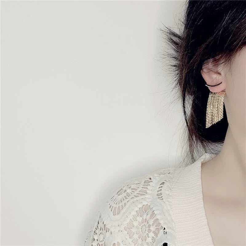 Fashion Statement Earring Long Statement Gold Color Bling Tassel Earrings For Women Female Wedding Daily Pendant Jewelry Gifts Pi-Mart