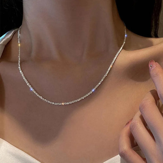 Trend Sparkling Silver Color Choker Necklace For Women Elegant Clavicle Chain Necklace Party Wedding Collar Jewelry Gifts Pi-Mart