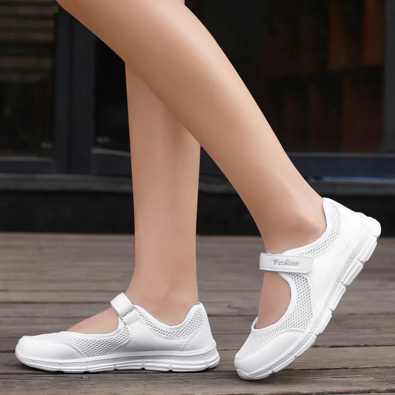 Women Shoes Breathable Vulcanized Shoes White ZapaWomen Sneakers Fashion Breathable Mesh Casual Walking Shoes Women Work Shoes Pi-Mart