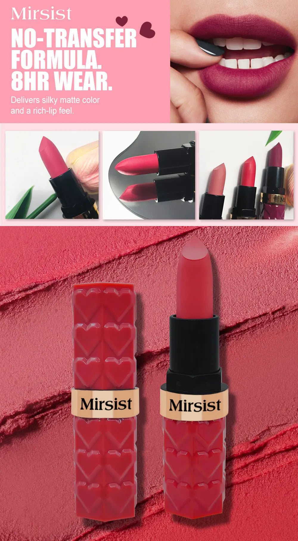 Matte Lipstick Nude Peach Brown Cherry Shades Velvety Smooth Long-Lasting Rich Pigment Waterproof Non-Stick Cup Lip Stick Makeup Pi-Mart