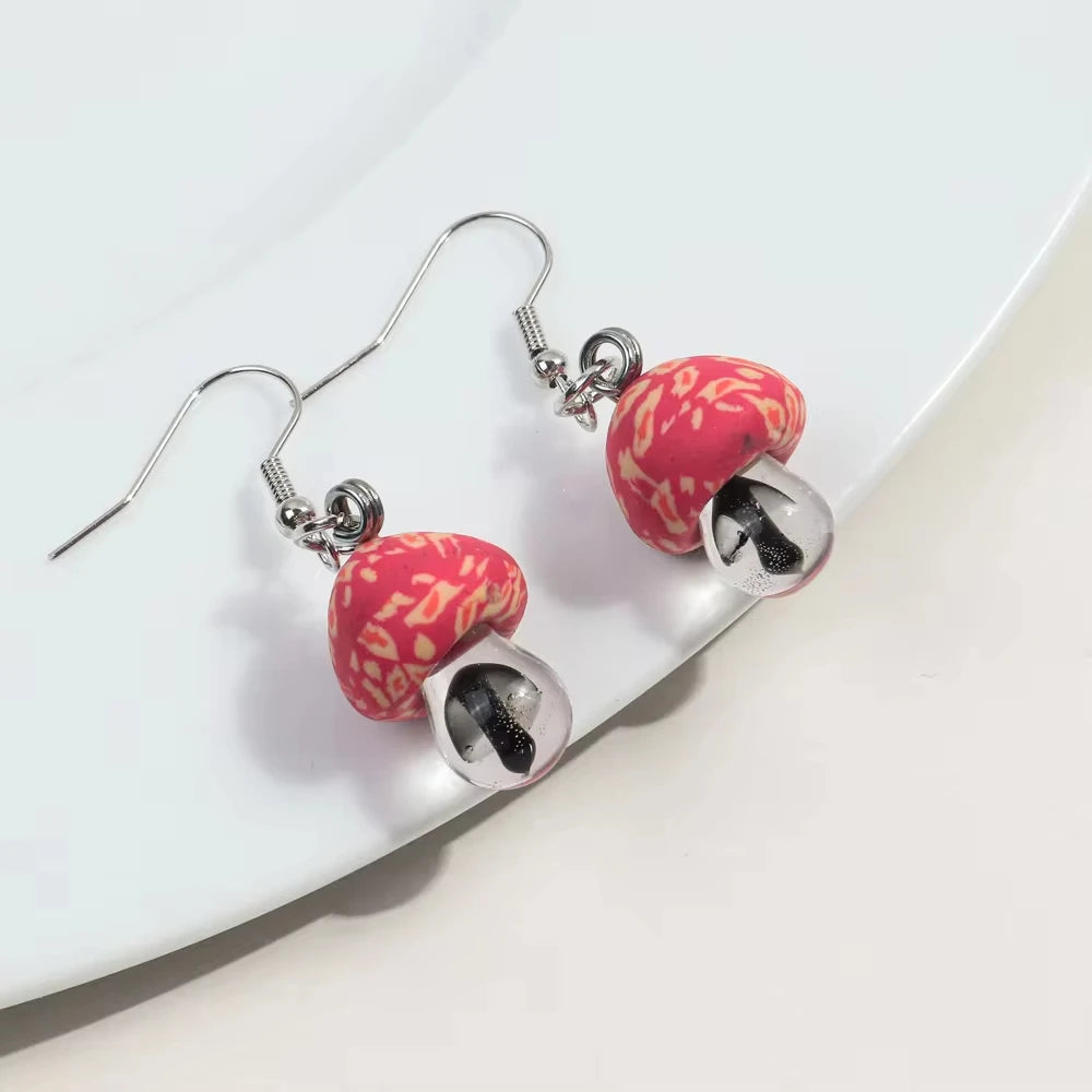 New Cute Polymer Clay Mushroom Acrylic Drop Earrings for Women Cartoon Colorful Flower Pendant Earring 2024 Trend Jewelry Gift Pi-Mart