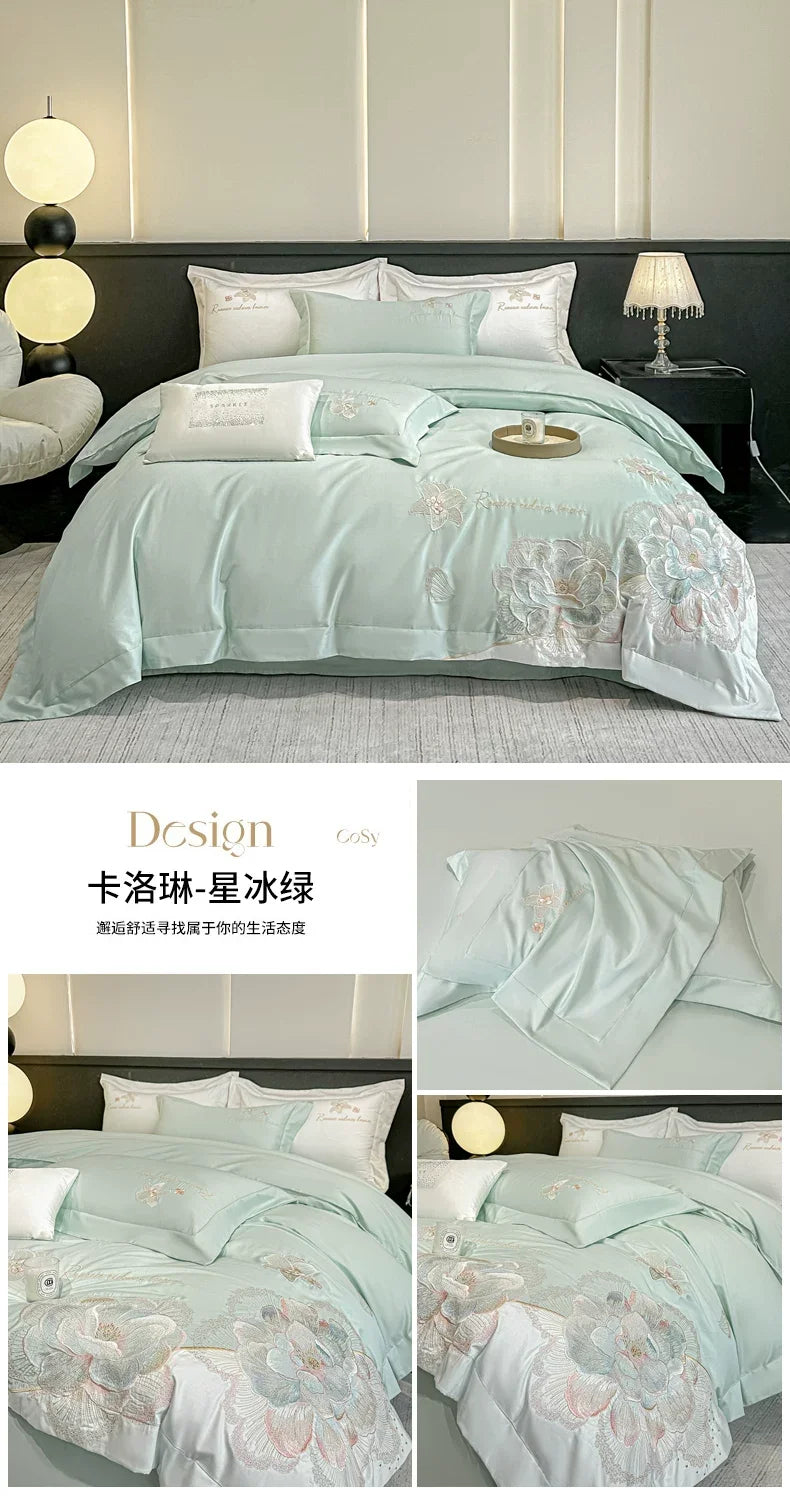 4pcs Light Luxury Style  120 Count Long Styl Cotton polyeste Embroidered Bedding Duvet Cover 200x230 220x240 Four Seasons Pi-Mart