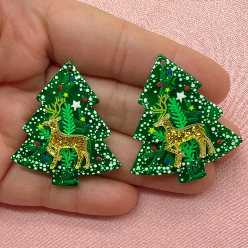 8pcs acrylic Christmas tree pendant, DIY jewelry making earrings necklace keychain accessories Pi-Mart