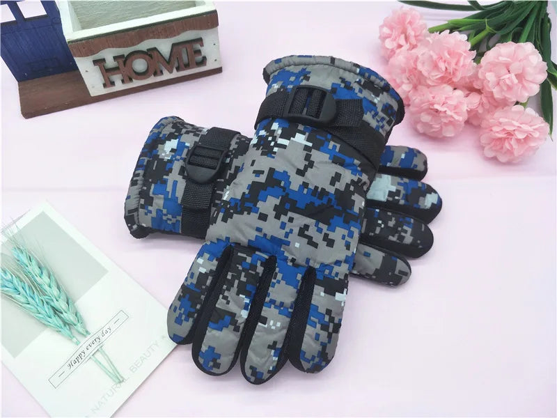 Kids Winter Gloves for Boys Girls 8-12 Years Old Fleece Lined Warm Thick Camouflage Ski Cycling Design Mittens Accessories Pi-Mart