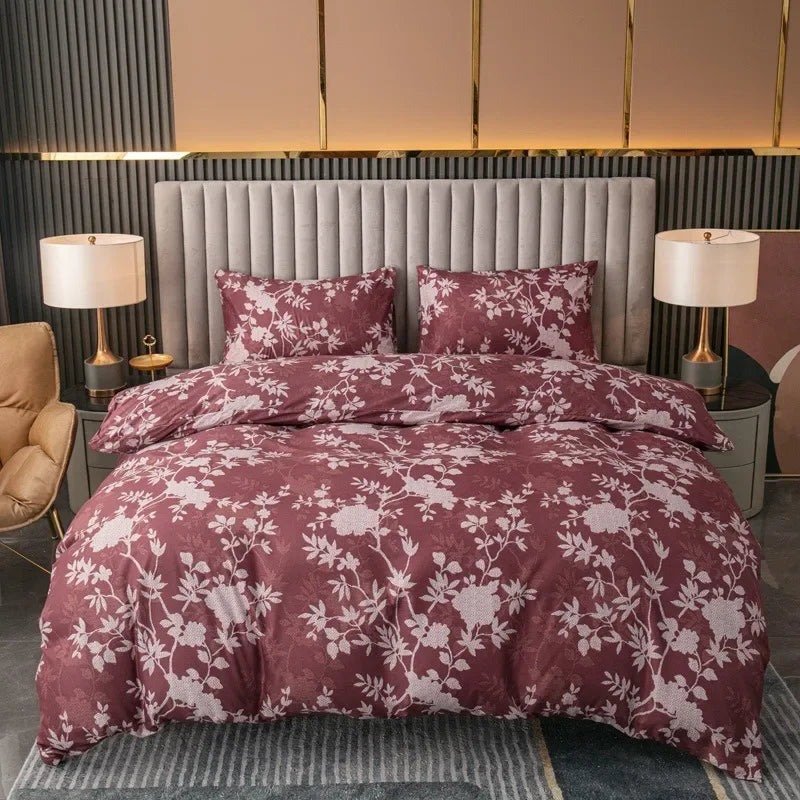 3pcs Printed Brushed Duvet Cover Pillowcase Three Piece Set High Quality Skin Friendly Fabric Bedding Cover (without Bed Sheet) Pi-Mart