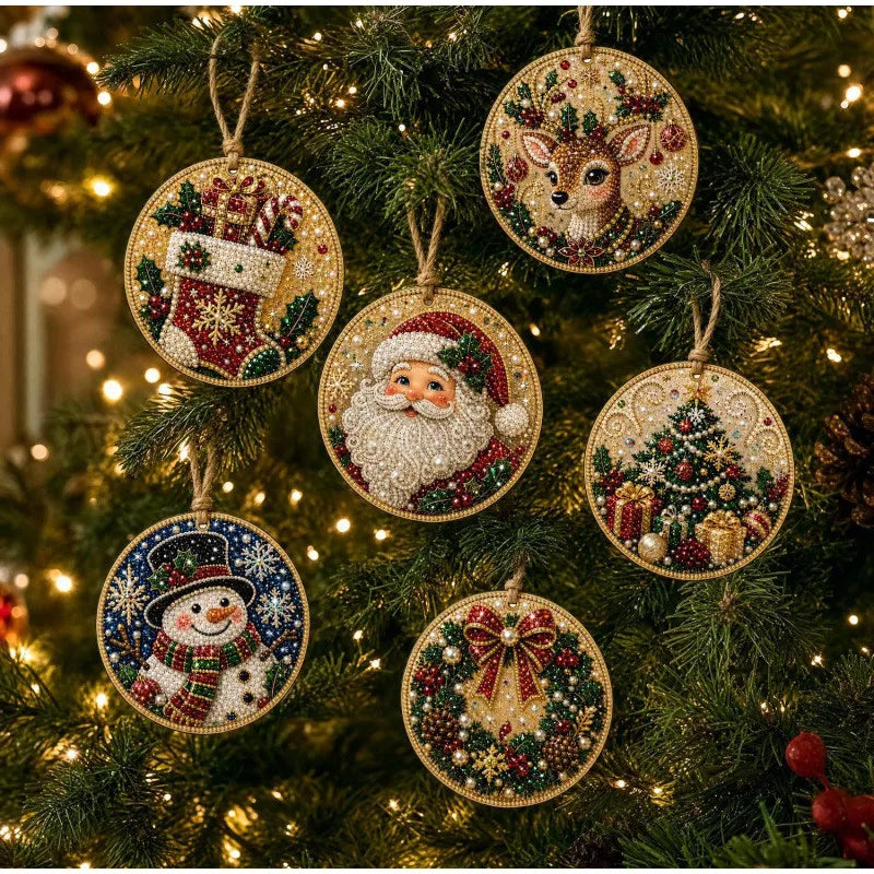 Christmas Diamond Painting Kit DIy Christmas Wooden Ornaments Xmas Snowman Reindeer Hanging Decor Relaxing Project Holiday Gifts Pi-Mart