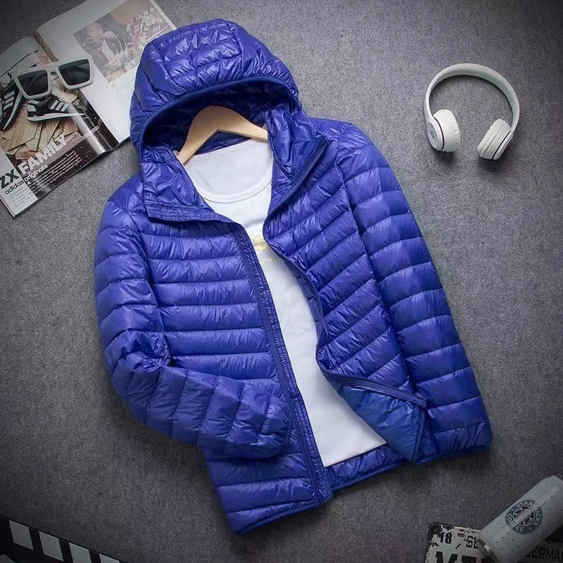 0-10℃ Men's Winter Jacket Ultra Light Duck Down Jackets Portable Hooded Puffer Feather Thin Parkas Windproof Outerwear Coat 5XL LadyShow.Store