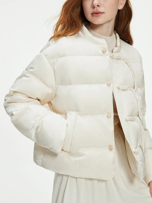 FSLE 115.2G Filling Amount Stand-up Collar New Chinese Style Down Coat For Women 2024 New Jacquard Warm Casual Jacket 24FS14068 LadyShow.Store