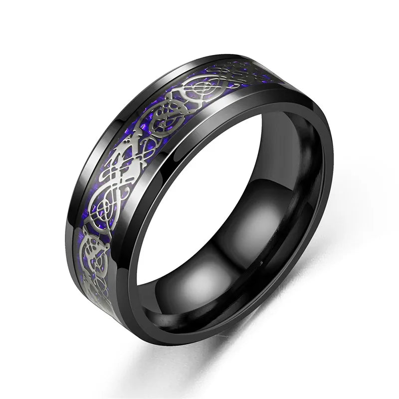 Classic 8mm Black Tungsten Wedding Celtic Dragon For Men Fashion Stainless Steel Red Carbon Fiber Ring Band Pi-Mart