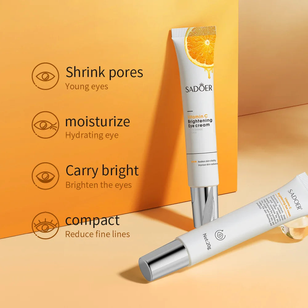 SADOER Vitamin C Eye Cream Moisturizing Anti Dark Circles Eye Bags Firming Anti-puffiness Beauty Eyes Skin Care Products Tri Light Beauty