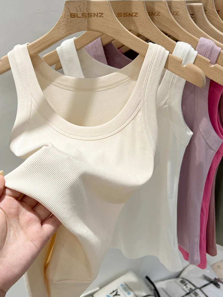 zjaiss Women Solid Round Neck Ribbed Tank Top Camisole Women 2026 Summer Basic Elastic Tank Top O Neck Solid Tank Top Tri Light Beauty