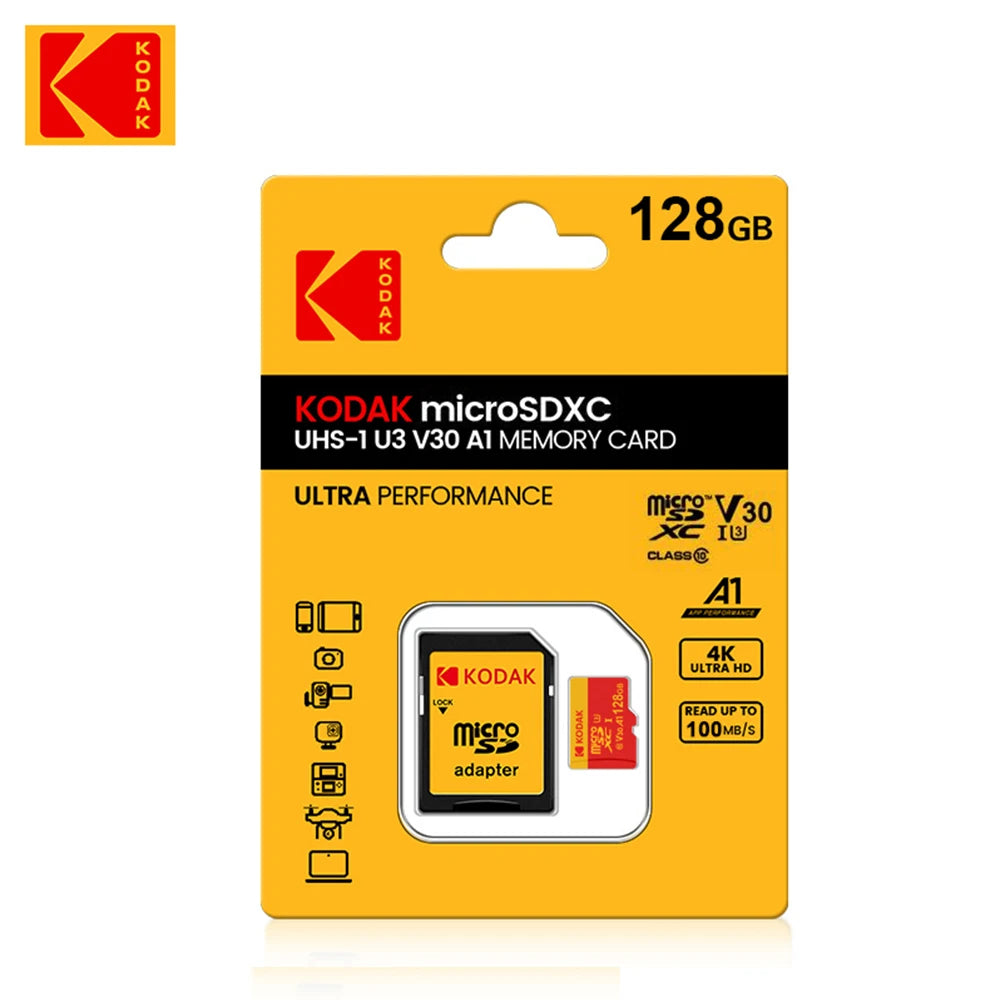KODAK 128GB Micro SD Card U3 V30 256GB 64GB 32GB 4K High Speed TF Card for Phone Camera Drone Original TYPE-C Reader Pi-Mart