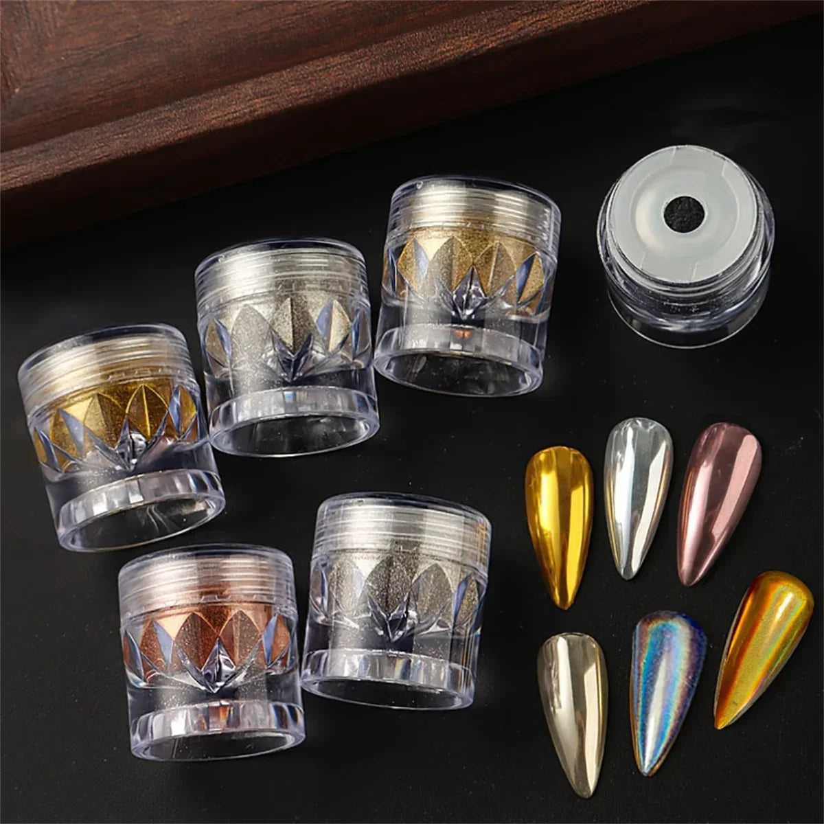1/6pcs nail magic mirror powder holographic metal chrome powder silver gold nail polish decorative art decoration tool diy Tri Light Beauty