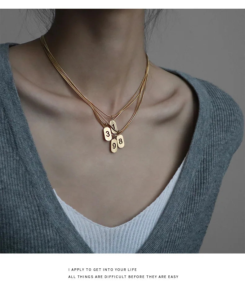 Stainless Steel Angel Number Necklace 0 1 2 3 4 5 6 7 8 9 Rectangle For Women Men Hollow Lucky Number Chain Necklaces Jewelry Pi-Mart