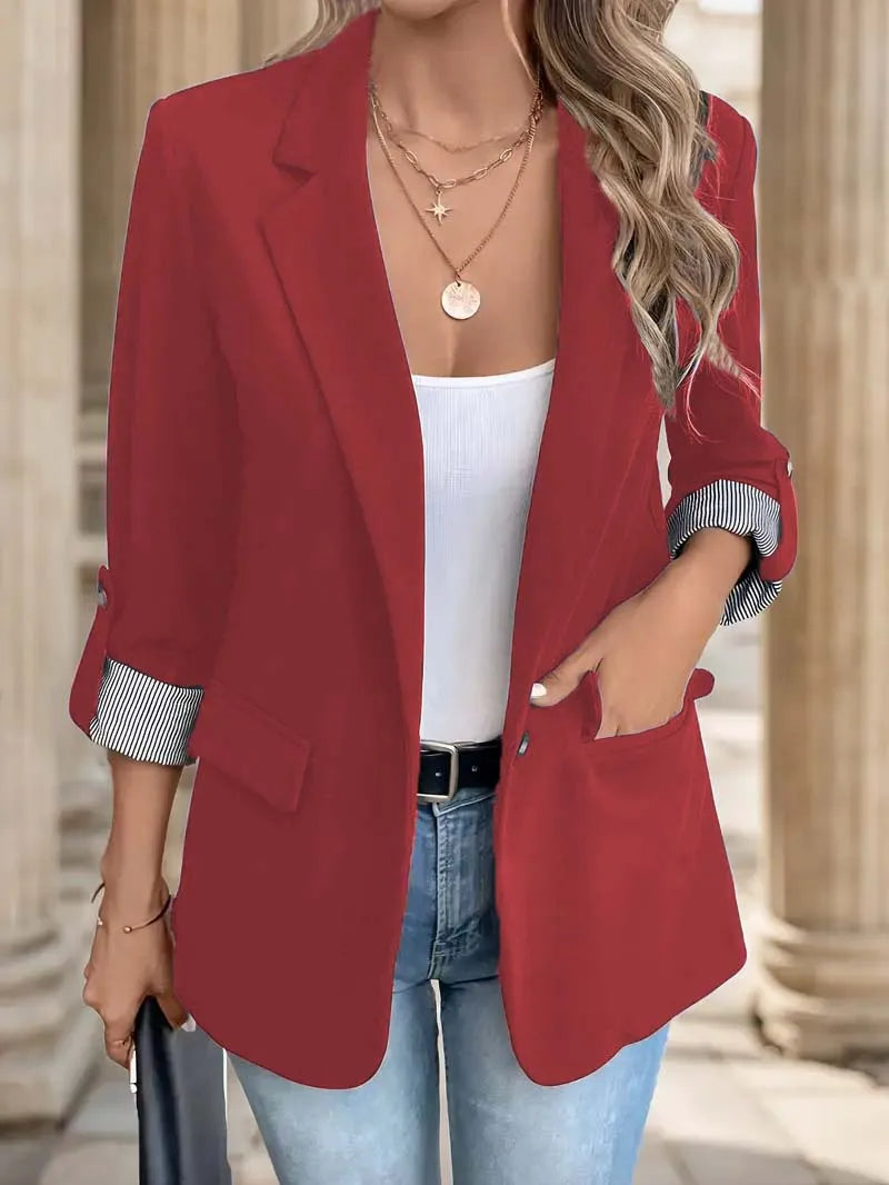 New women's casual and fashionable jacket with rolled sleeves and slim fit button up suit LadyShow.Store