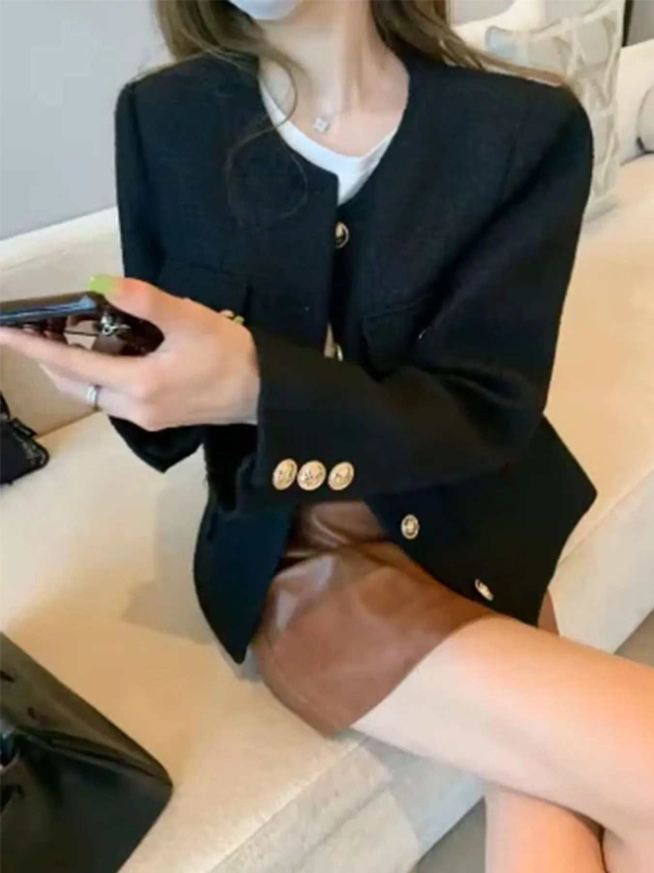 French Wool Tweed Coat Fashion High-end Gold Button Short Slim Temperament Spring and Autumn Korean Coats Women Jacket New LadyShow.Store