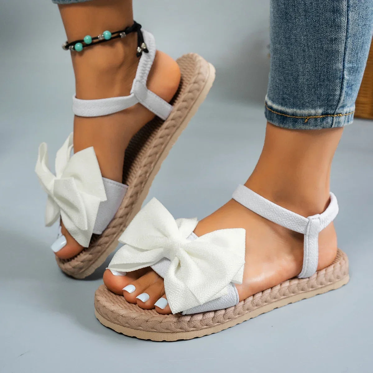 Women Sandals 2024 New Summer Lightweight Sandals Fashion Beach Casual Slippers Outdoor Bow Tie Flat Shoes Home Slides Women LadyShow.Store