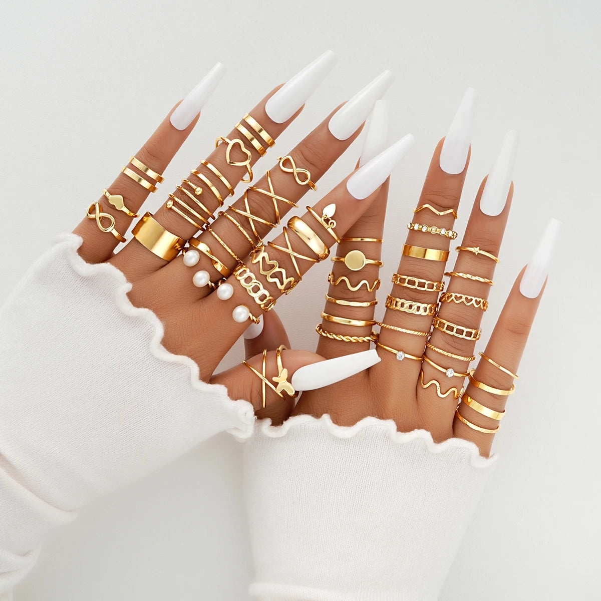 58PCS Vintage Heart Snake Butterfly Rings Set for Women Fashion Metal Gold Plated Geometric Hollow Finger Ring Jewelry Gifts New Pi-Mart