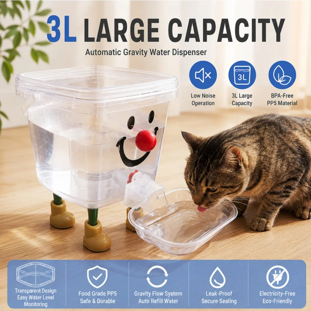 Pet Water Fountain Automatic Gravity Water Dispenser 3L Large Capacity Water Bowl for Cats Dogs Wireless Pet Drinker Pi-Mart