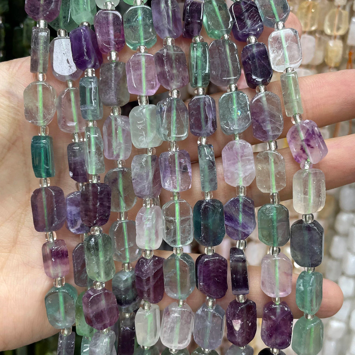 Natural Stone Flat Rectangle Amethyst Lapis Lazuli Quartz Apatite Spacer Beads For Jewelry Making Diy Bracelet Accessorie 8*12MM Pi-Mart