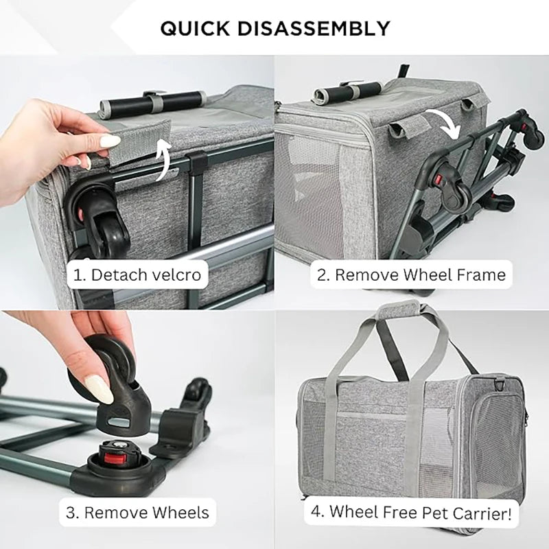 Pet Carrier with Wheels for Dogs Up To 15lbs & Cat  Airline Approved Dog Carrier Rolling Pet Carrier Foldable Pet Stroller Pi-Mart