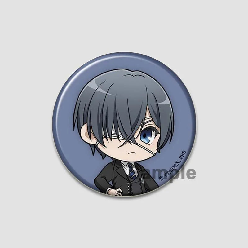 58MM Cartoon Comics Black Butler Creative DIY Badge Tinplate Plastic Pins Button Brooches for Backpack Accessories Jewelry Gifts Pi-Mart