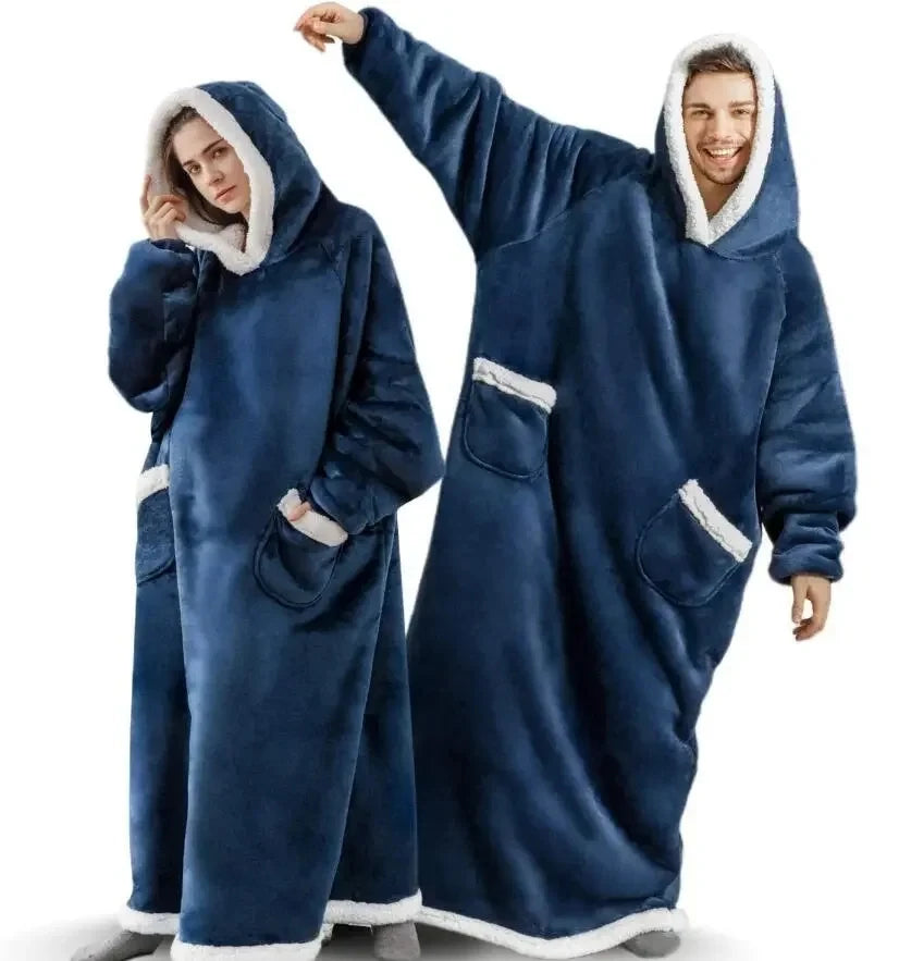 180cm Super Long Flannel Blanket Pyjamas with Sleeves Winter Hoodies Sweatshirt Women Men Pullover Fleece Giant Oversized Outdoo Pi-Mart