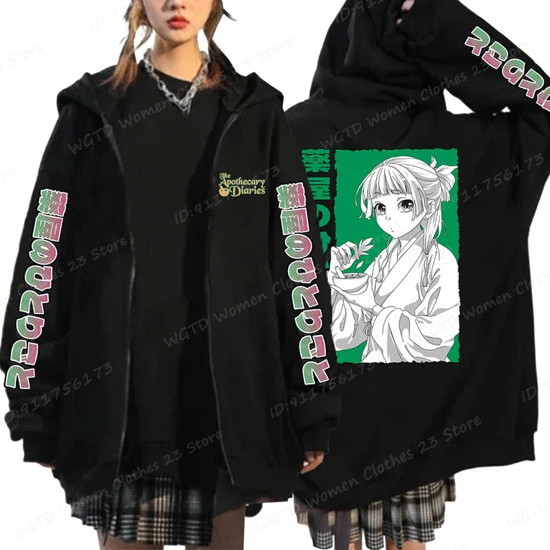 Funny The Apothecary Diaries Print Hoodies Men Women Casual Harajuku Zipper Hooded Pullovers Coat Anime Streetwear Sweatshirt LadyShow.Store