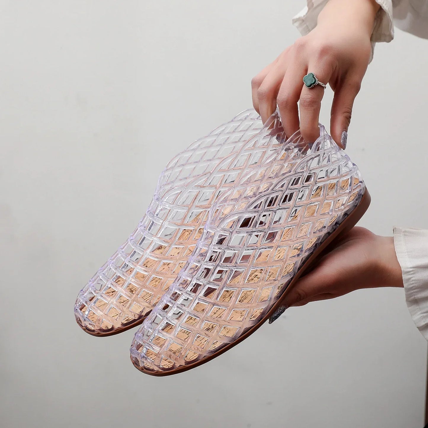 New 2026 Women Leisure Jelly Sandals Cut-out Soft PVC Breathable Summer Flat Shoes Close Toe Female Street Flats LadyShow.Store