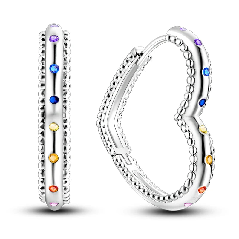 Genuine 925 Sterling Silver Love Feather Earrings Fit Original Charms Hoop For Women Girls Stud Earring Fine Jewelry Gifts Pi-Mart