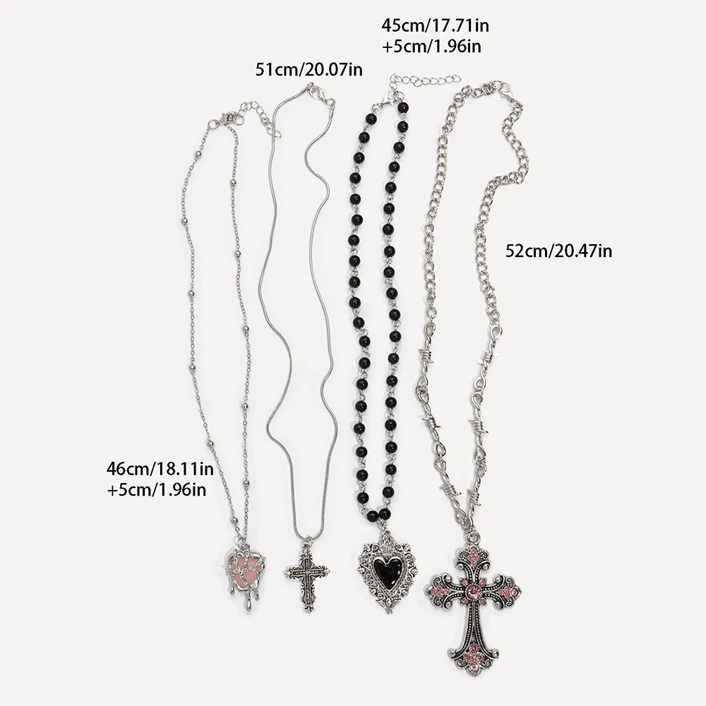 Y2K Sweet Cool Girl Personalized Creative Cross Love Pendant Necklace, Suitable for Daily Wearing Pi-Mart