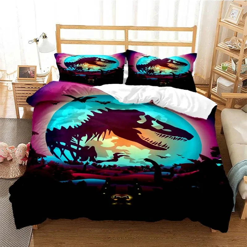 Jurassic Park Bedding Set Cartoon Kids Duvet Cover Set Pillowcase Queen King Double Bed Home Dropshipping King Size Bedding Set Pi-Mart