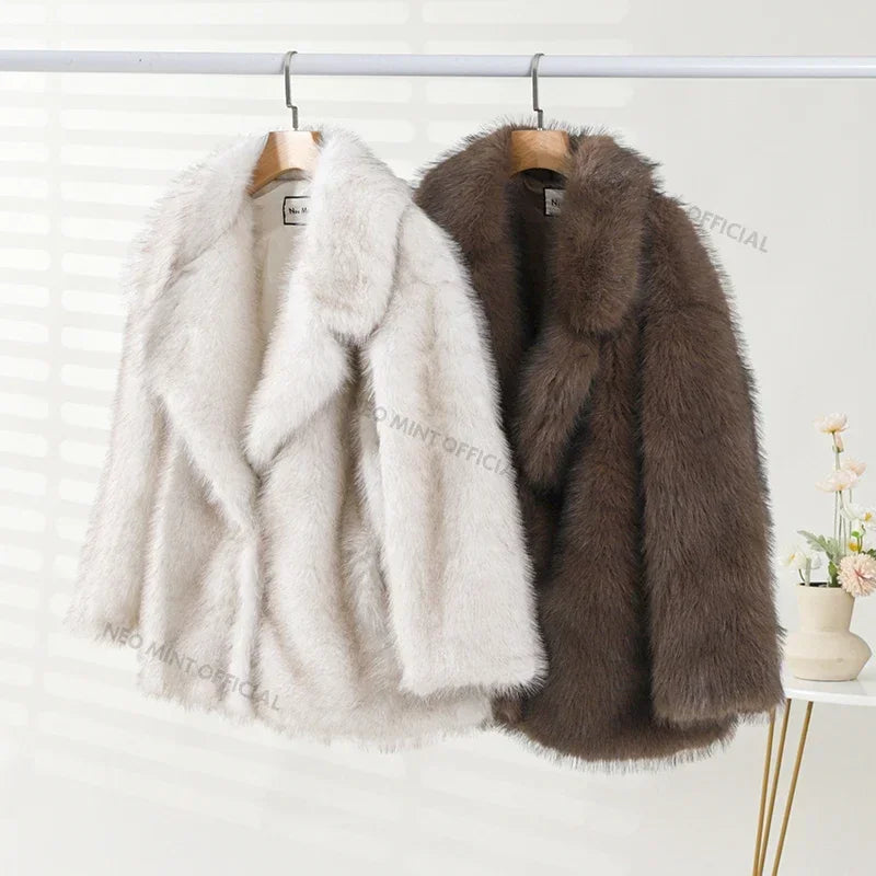 Neo Mint 2024 Winter Ins Hot Fashion Girls Oversized Gradient Fur Coat Women Thick Warm Outerwear Fluffy Faux Fox Fur Jacket LadyShow.Store