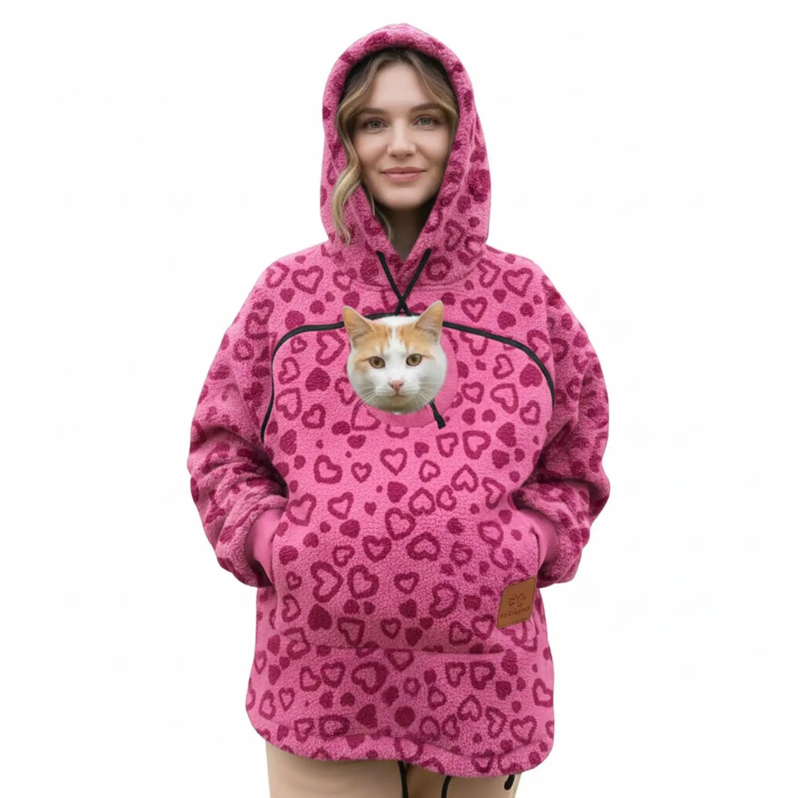 Ladies Winter Hooded Lamb Velvet Zipper Kangaroo Pocket Cat Dog Mommy Outwear Sweatshirt Comfortable Street Style Trendy Fashion LadyShow.Store