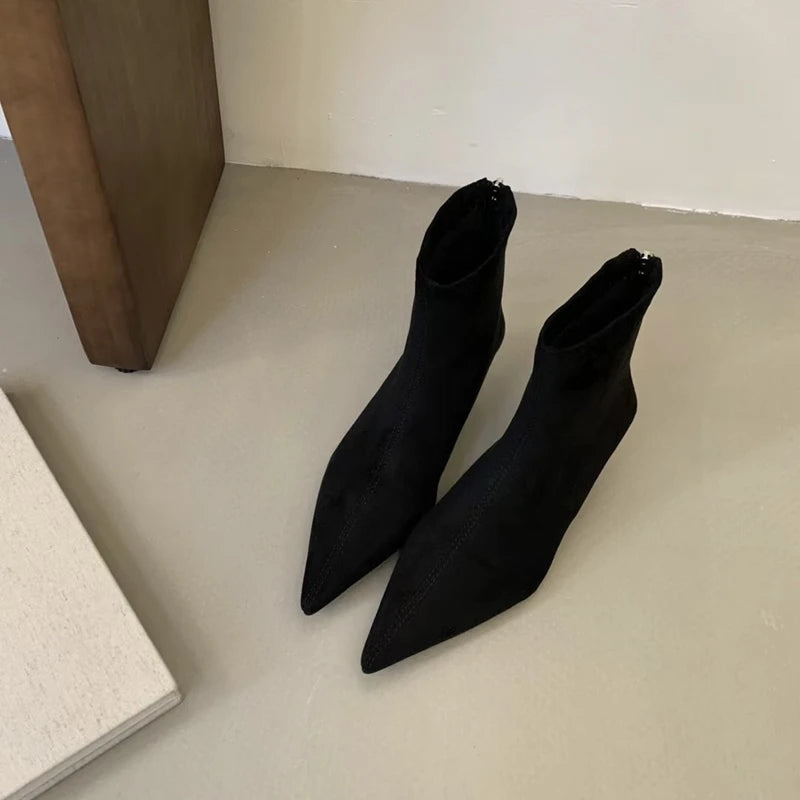 SUOJIALUN 2024 Winter New Brand Women Short Boots Fashion Pointed Toe Ladies Elegant Ankle Boots Thin High Heel Dress Pumps Shoe Pi-Mart