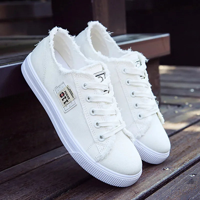 2024 Spring Summer Women Canvas Sneaker Low Top Denim Sneakers Ladies Lace-Up Flat Canvas Board Shoes Female Sapatos Femininos Pi-Mart