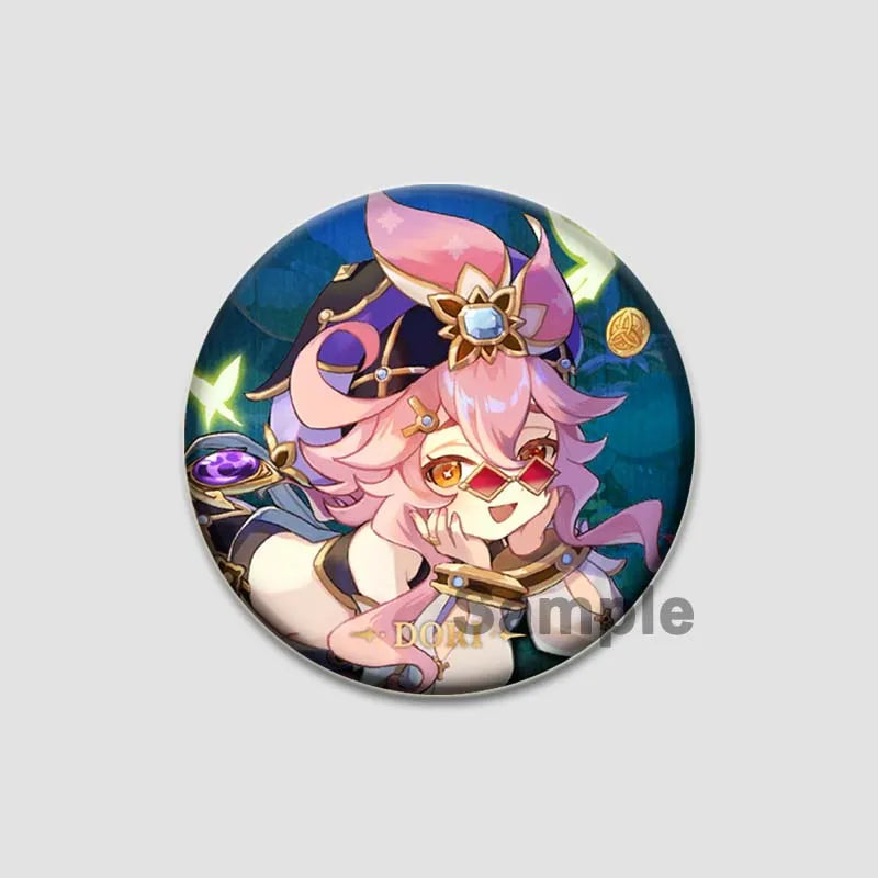 Genshin Impact Game Brooches 58mm Round Button Pins for Backpack Jackets Jewelry Cartoon Cosplay Badge Hutao Zhongli Xiao Badges Pi-Mart
