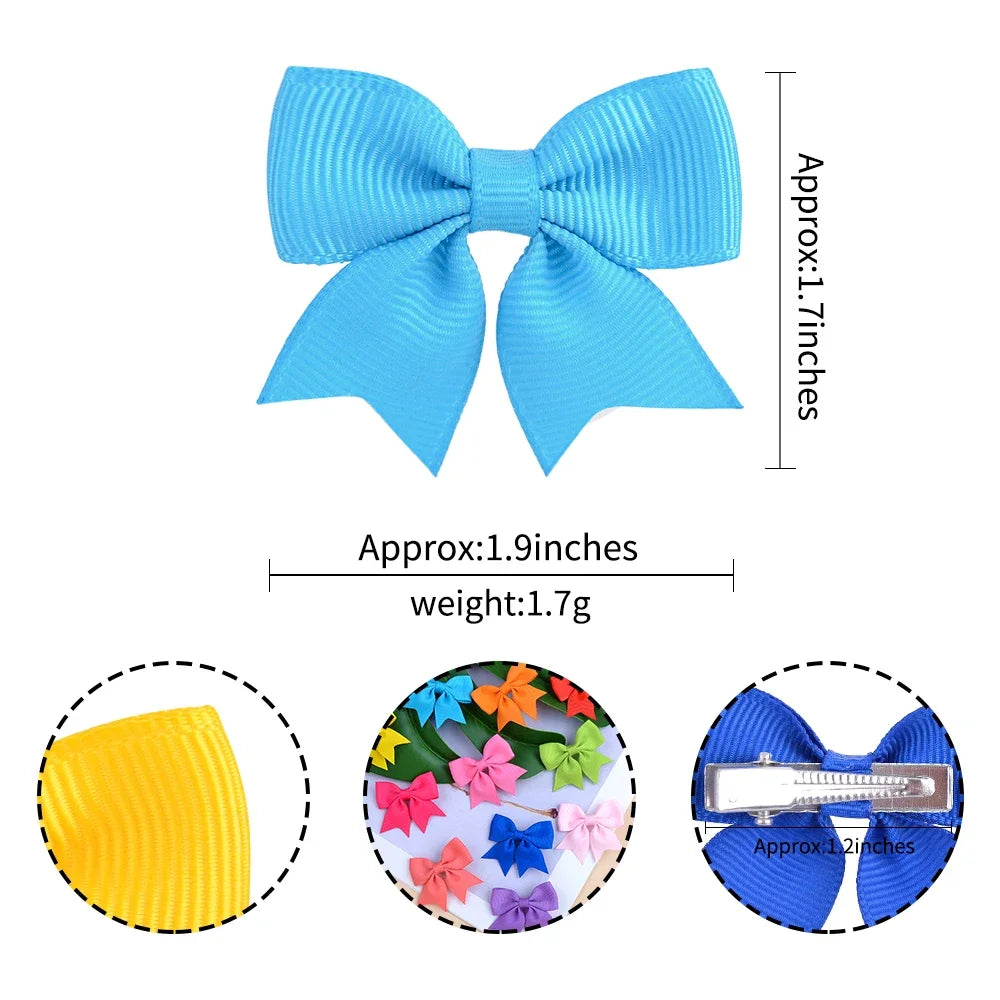 10Pcs/Set Solid Color Kids Bows Hair Clips for Baby Girls Handmade Ribbon Bowknot Hairpin Barrettes New Year Hair Accessories Pi-Mart
