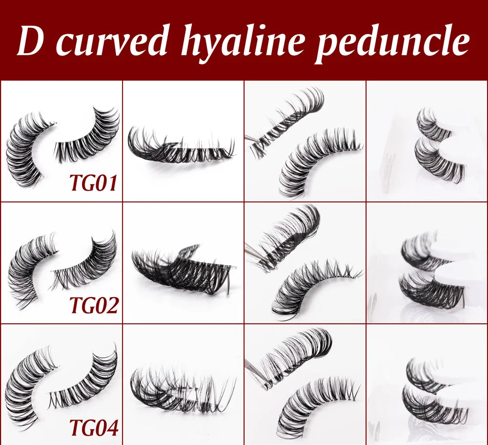Yiernuo 1/5 Pairs Long Transparent Band Vegan Eyelash D Curl Russian Eyelashes Clear Band Lashes Invisible Band Lashes Pi-Mart